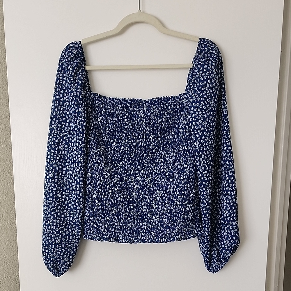 Blue Floral Women's Square Neck Top | Large